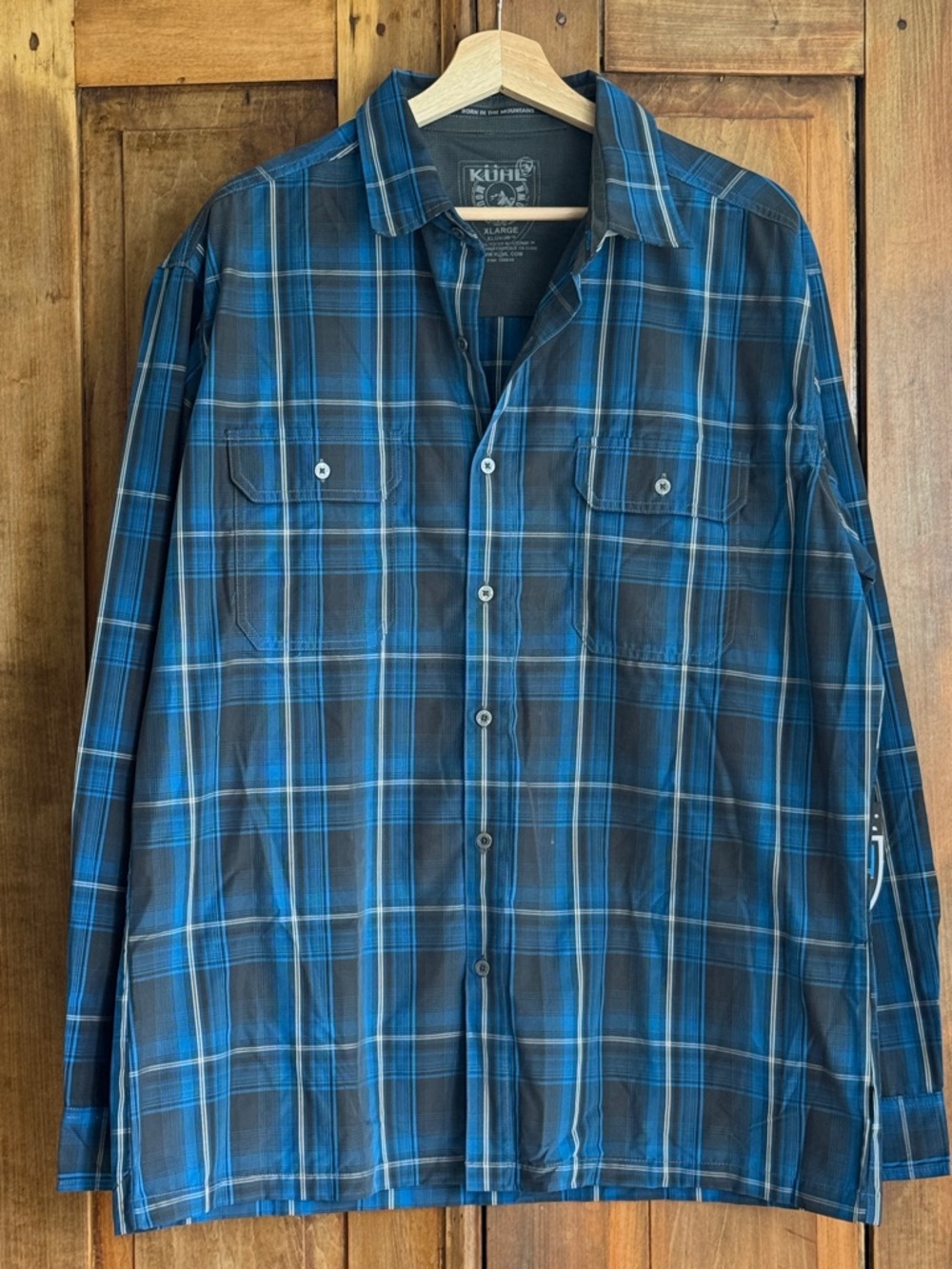 NWT Kuhl Men's Navy and Blue Plaid Button-Down Shirt UPF30